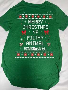 Home Alone Juniors Merry Christmas Ya Filthy Animal Green Graphic T-Shirt
